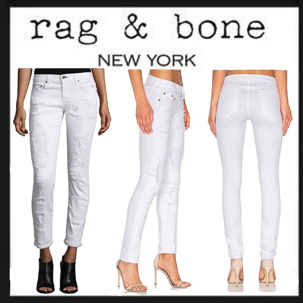 NWT Rag & Bone Sz27 Brigade Dre Distressed White Jeans